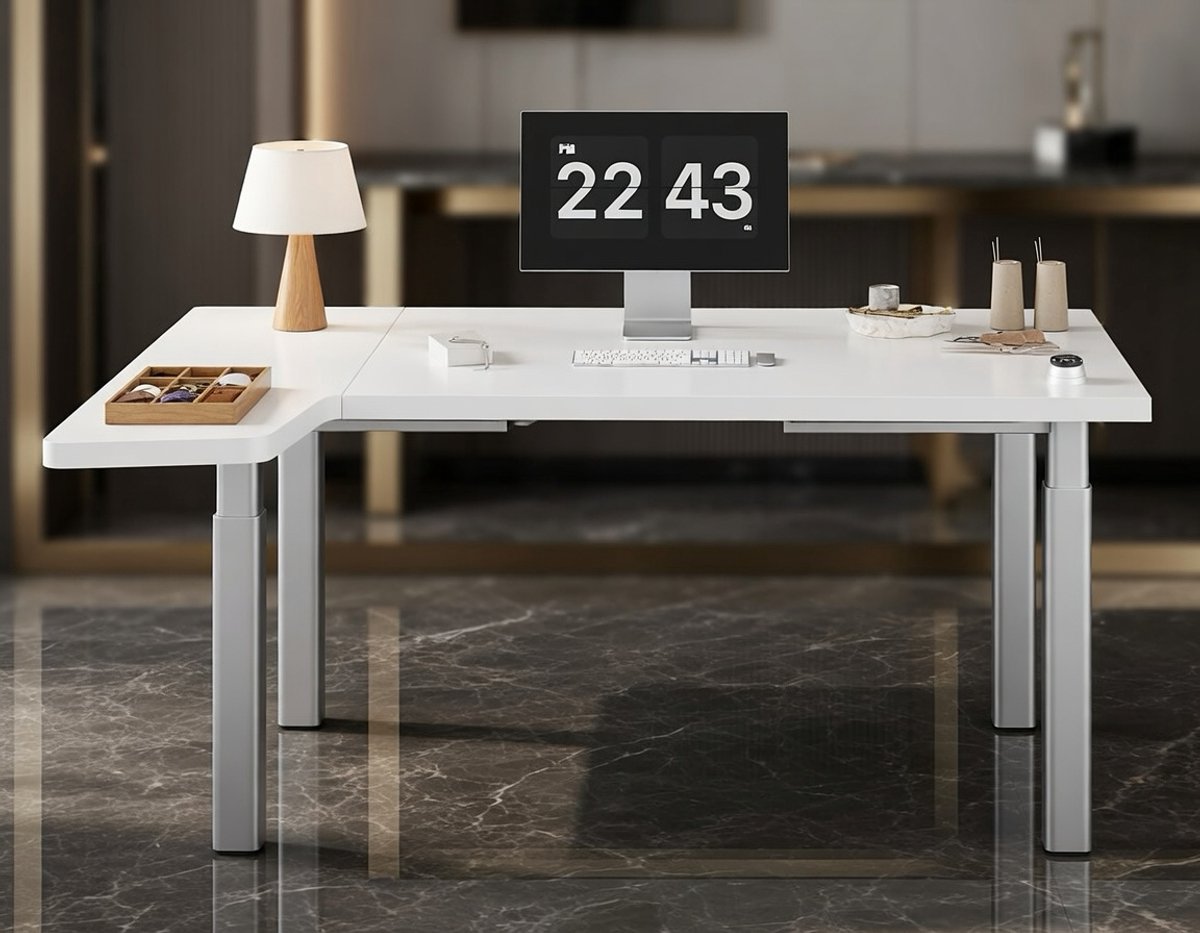 SpacePro XL L-Vormig Elektrisch Hoogte Verstelbaar Bureau – 160x120 cm – 4-Poot Werkstation met Dubbele Motor, 200 kg Draagkracht, Draadloze Afstandsbediening – Thuiswerkplek & Kantoor Novihome