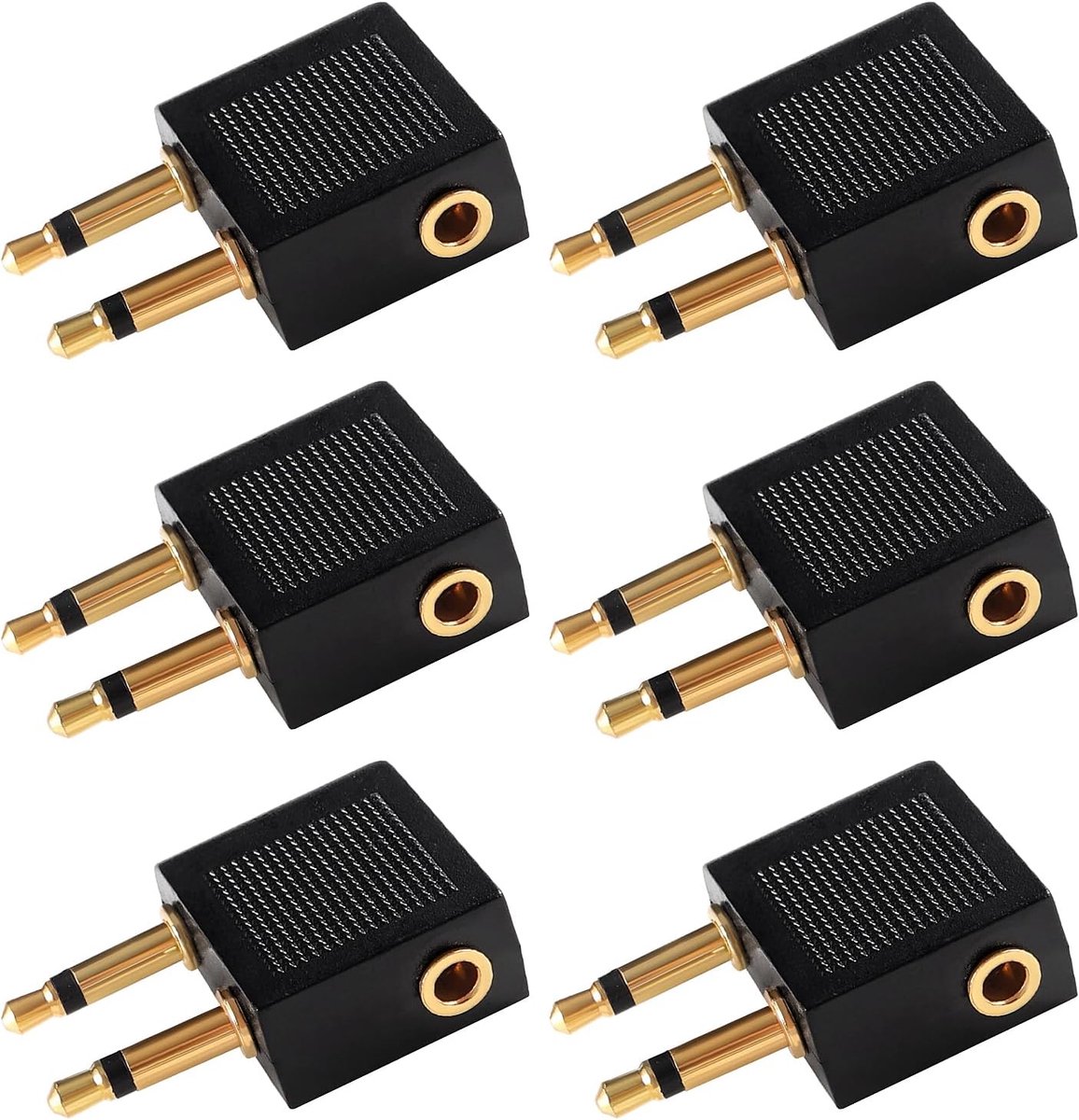 Vliegtuig Oortelefoon Adapter - Vlucht Adapter - Reizen - Dual 3.5mm Ingang - 6 Stuks - Goud