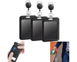 3 Stuks - Badgehouder met Trekkoord - met Clip - Uittrekbare Sleutelhanger - Creditcardhouders - Kaarthoes - Schuifdeksel - Beschermhoes voor ID-kaart en werkvergunning - Draagbaar sleutelhangerontwerp - Zwart - 10.8cm*6.8cm