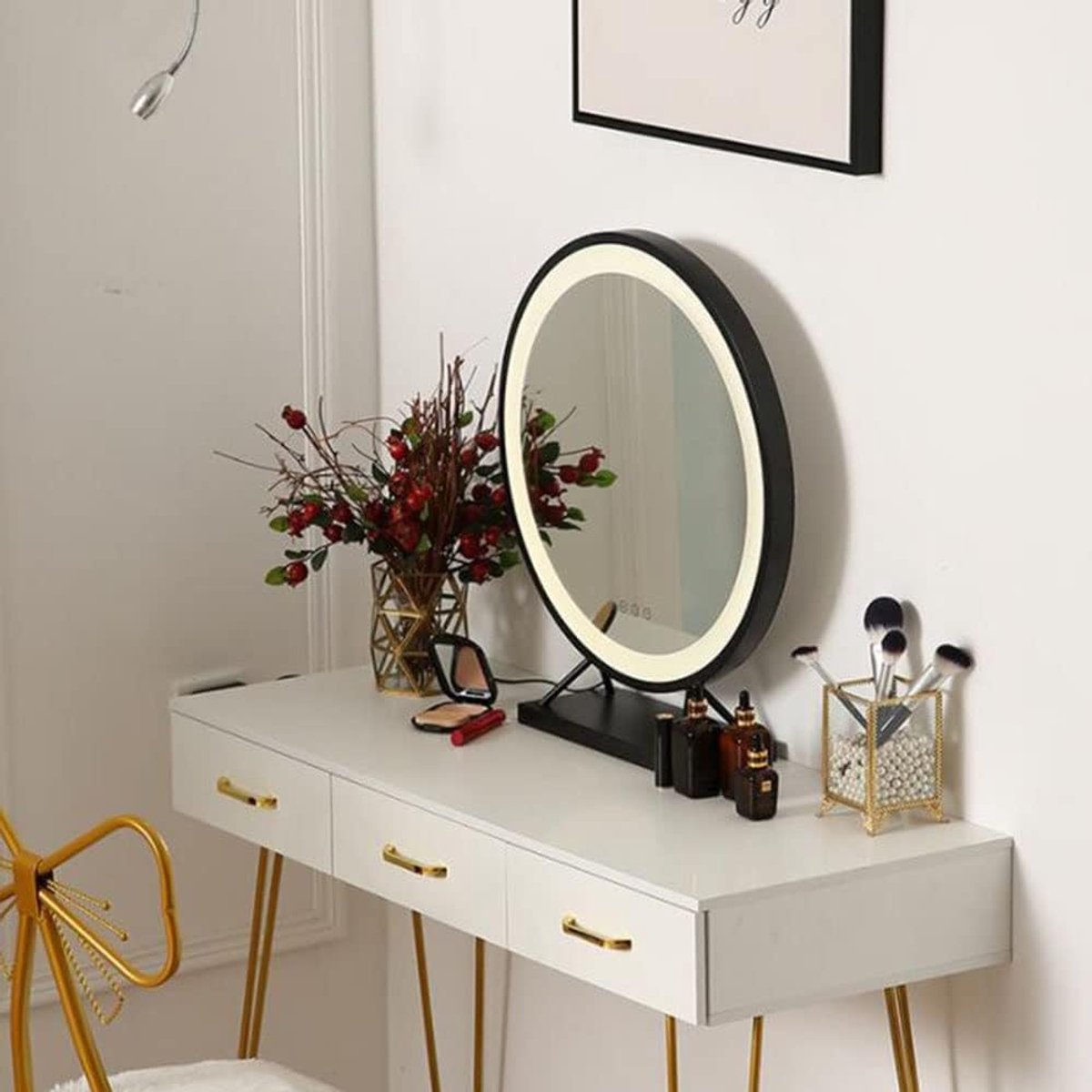 Kaptafel Spiegel - Make-up Spiegel - Schoonheidsroutine - Touchscreen Verlichting - 15 Inch - Zwart