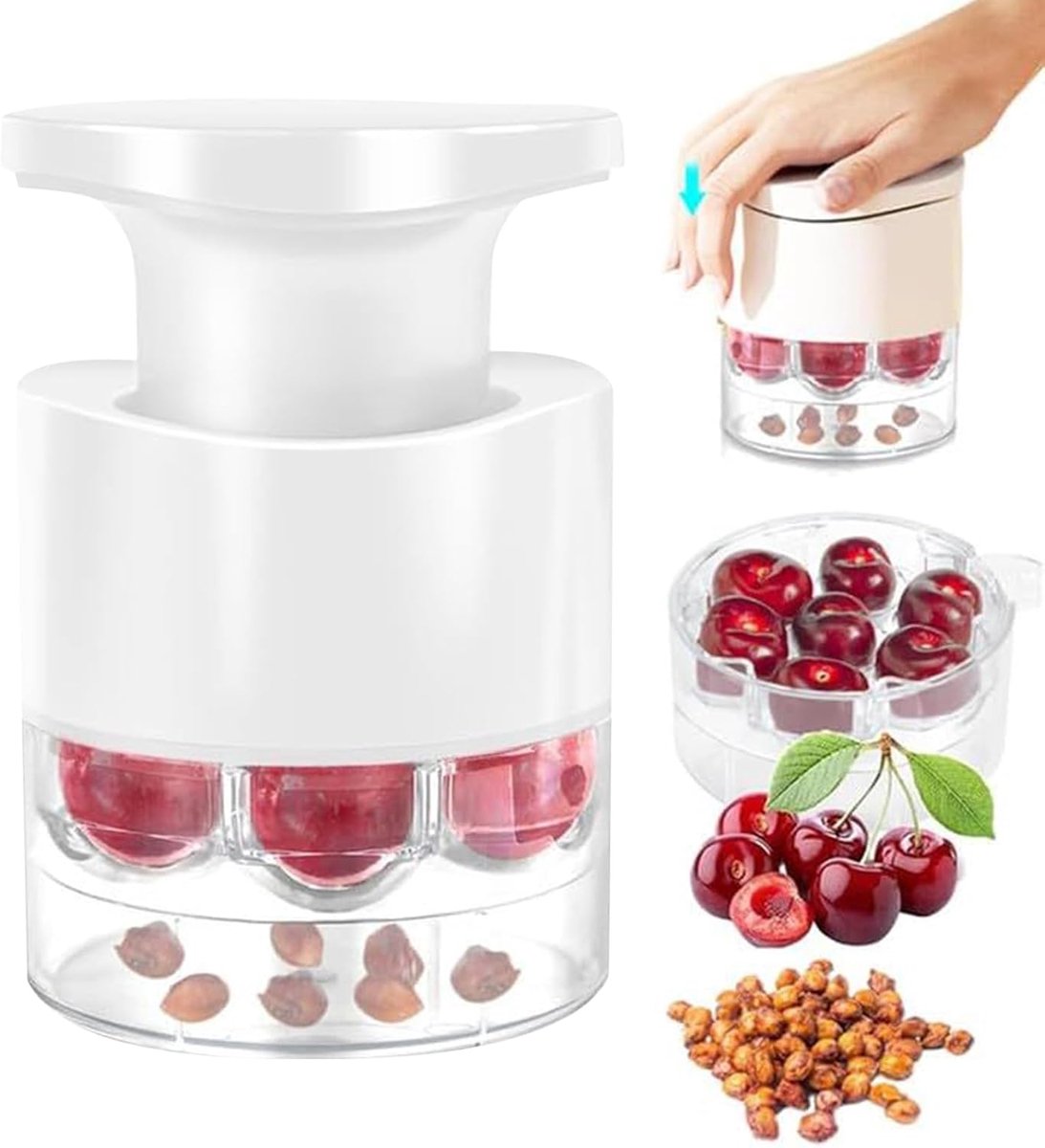 Fruit Ontpitter - Kersen Ontbijter - Snel Fruit Bewerken - 7 Gaten Capaciteit - Wit