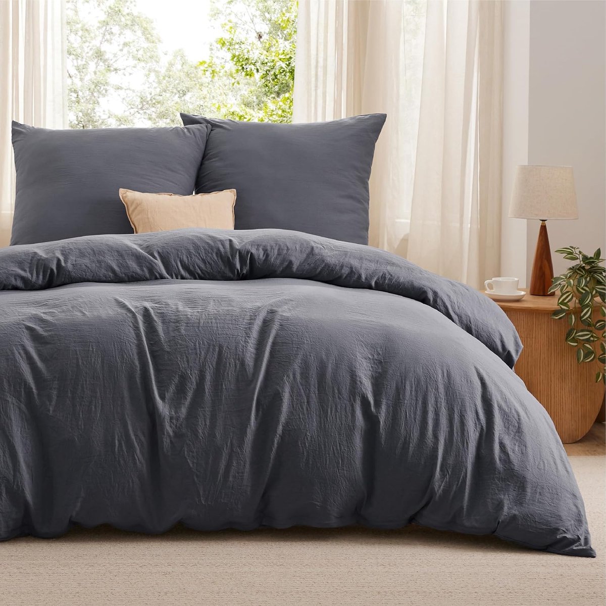 Beddengoed set - Dekbedovertrek met kussenslopen - Comfortabel slapen - Zacht microvezel materiaal - 200 x 200 cm - Antraciet