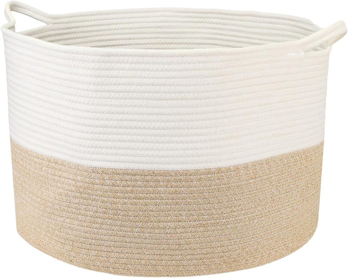 XXL Ronde Wasmand Katoen met Handvatten 55x35 cm Wit-Bruin