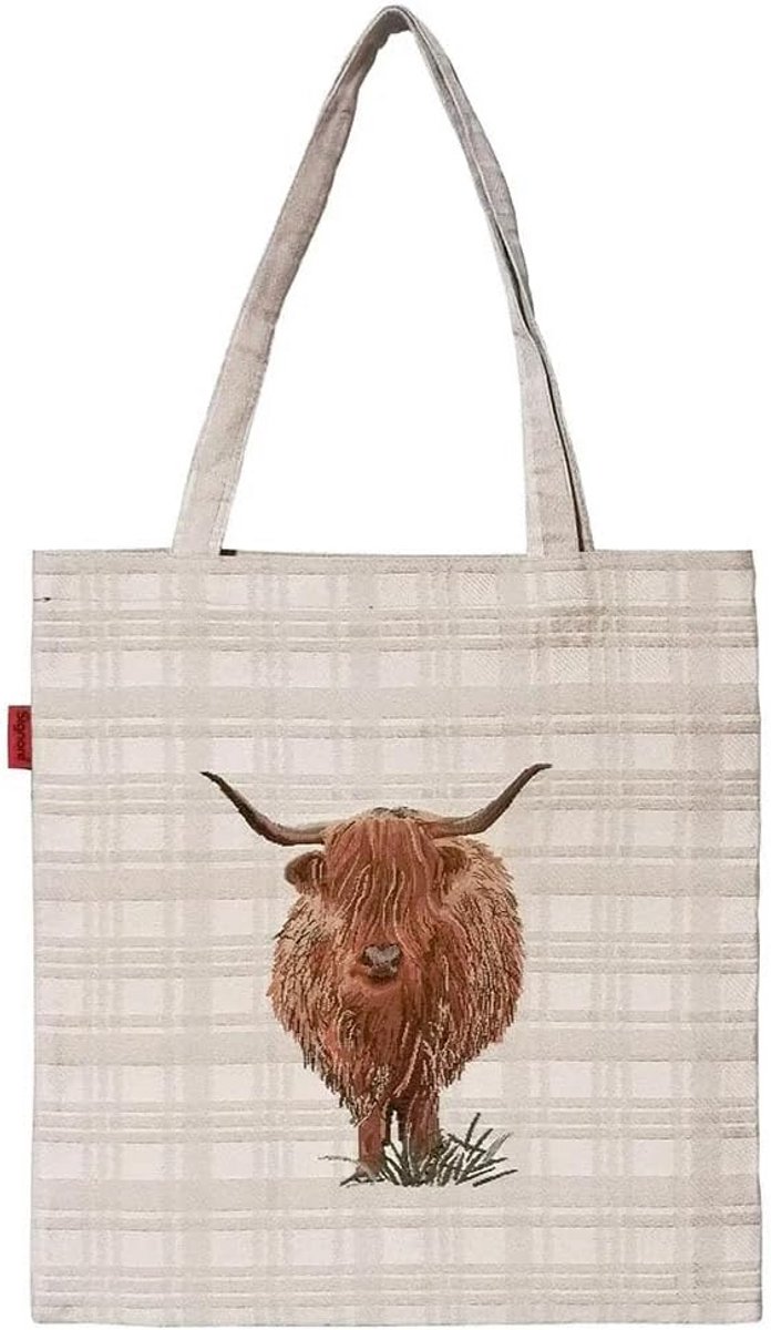 Herbruikbare Boodschappentas Schoudertas Shopper met Highland Koe Patroon Beige
