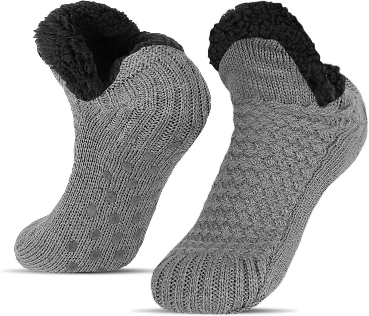 Warme Fleece Pantoffels Unisex - Gebreide Huissokken met Antislipzool