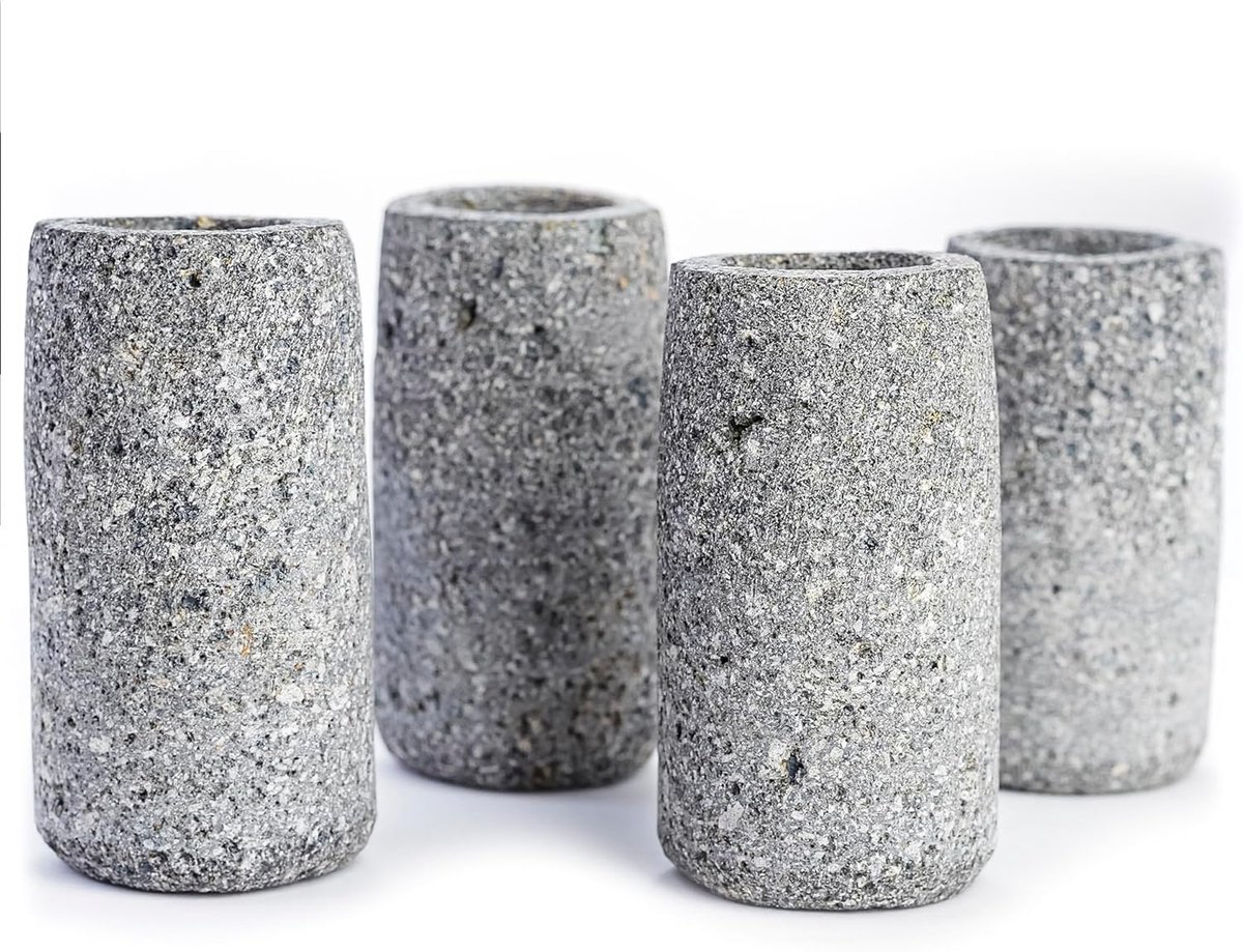Set van 4 Vulkanische Steen Shotglazen - Natuurlijk Basalt Shotglas - 42,5 ml - Handgemaakt