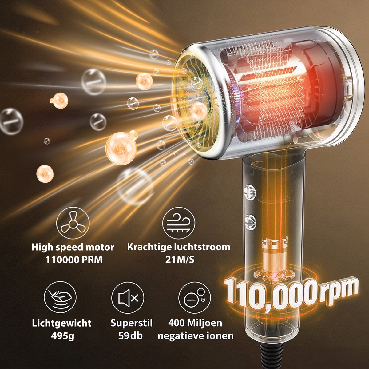 Aigostar Föhn met Diffuser - 110.000RPM - Premium High Speed - afbeelding 3