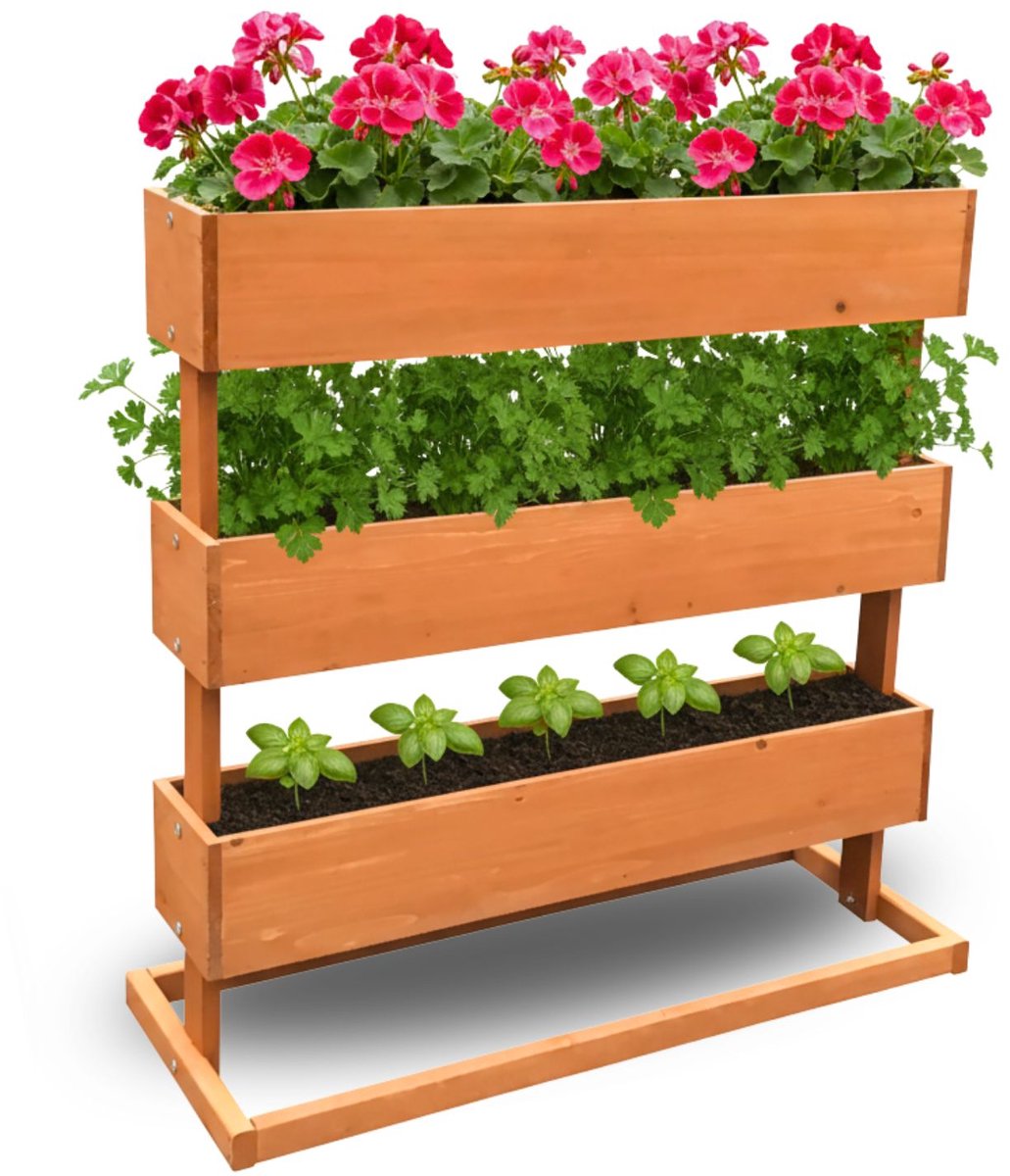 Coemo verticaal verhoogd bed Plantenbak (3 verdiepingen) incl. plantfolie - ca. 75 x 30 x 75 cm - Bruin