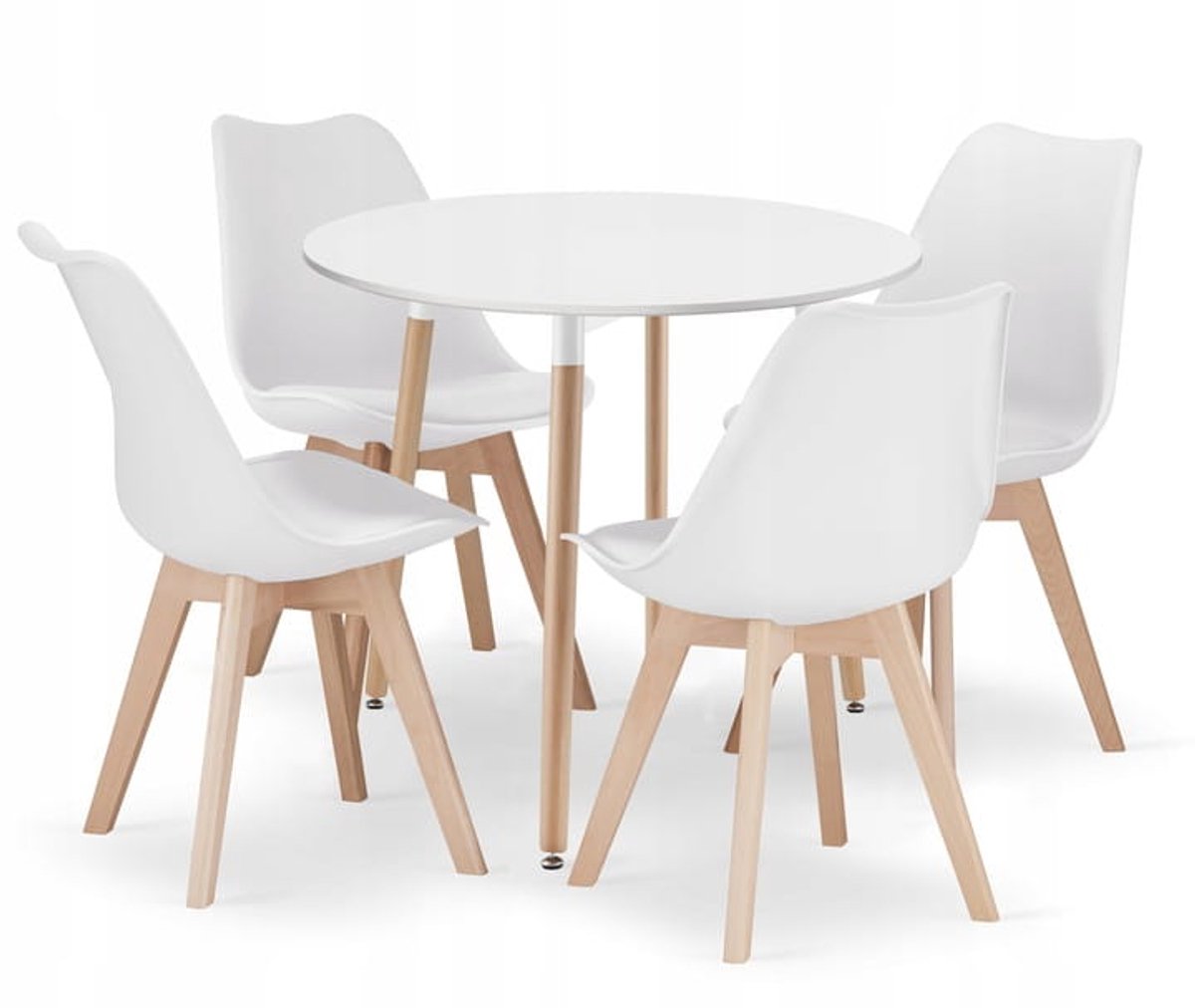 Eettafel Set KAMI 80 cm – Wit – Inclusief 4 Eetkamerstoelen MARK – Wit