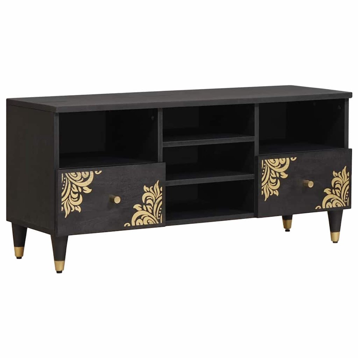 vidaXL - TV - Kast - met - lade - Zwart - 100 - x - 33 - x - 46 - cm - Massief - Mango - Hout