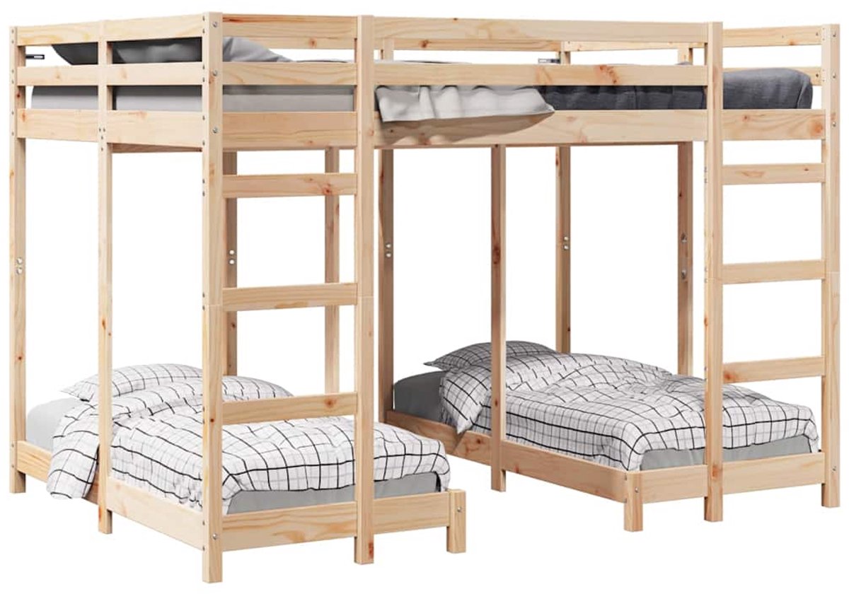vidaXL - Drievoudig - Stapelbedframe - Bruin - 140 - x - 200 - cm - Massief - grenenhout