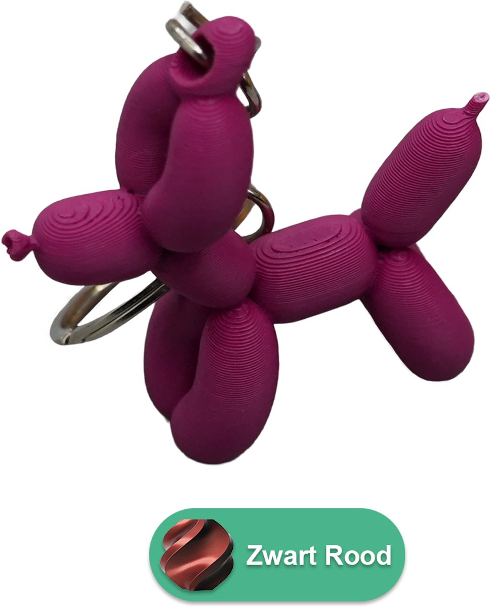 Ballon hond sleutelhanger - Zwart / Rood - 3d geprint - Cadeau dierenliefhebber – Sleutelhanger dier – 4cm
