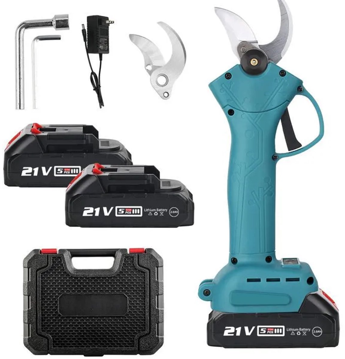 Elektrische Snoeischaar-2 accu's-1 vervangbaar mes- Borstelloze, Draadloze voor tuin en Takken.