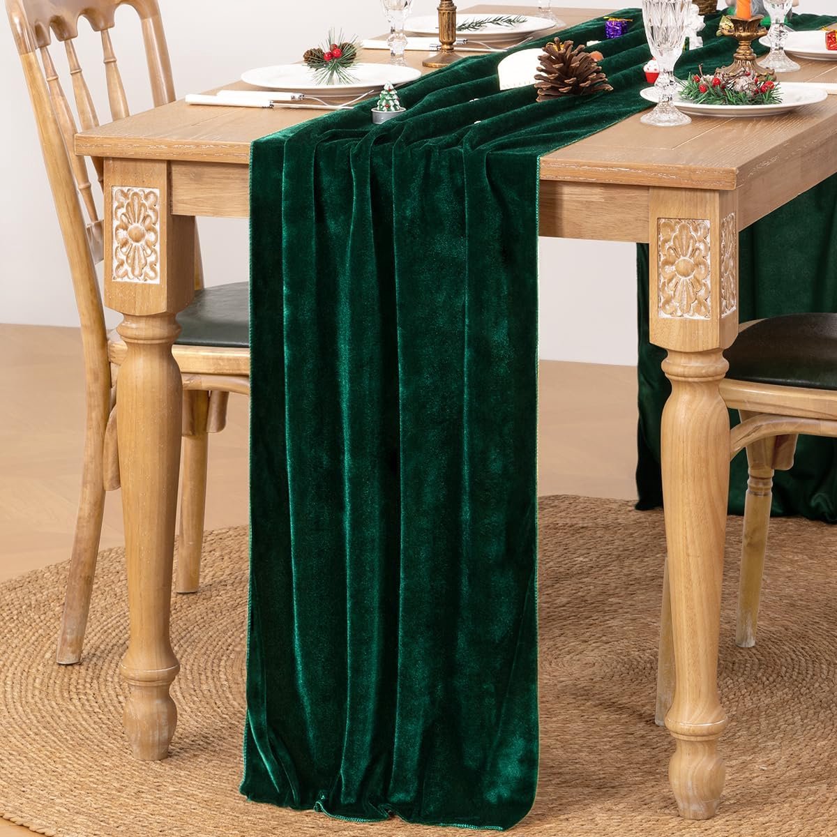 Luxe Groene Fluwelen Tafelloper 50x300 cm voor Herfst en Feestdagen