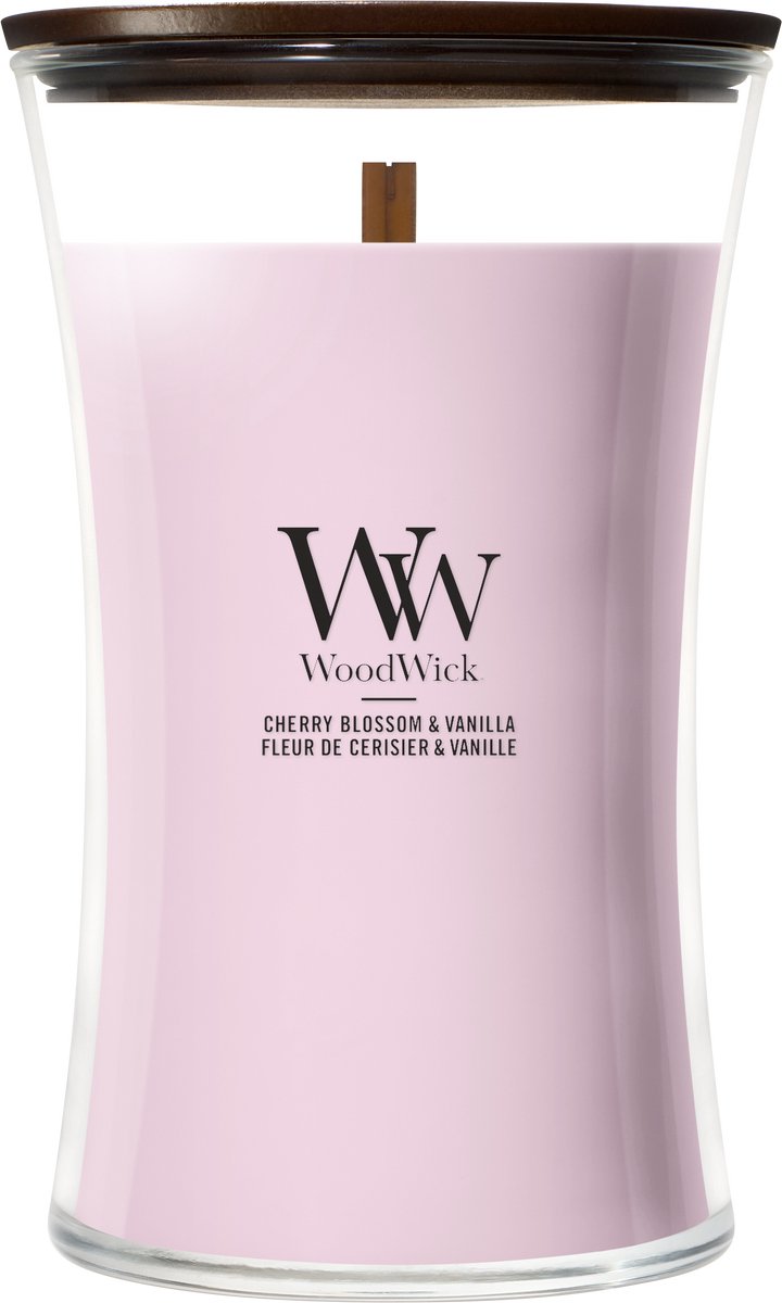WoodWick Hourglass - Cherry Blossom & Vanilla - Large Geurkaars - 130 branduren Roze