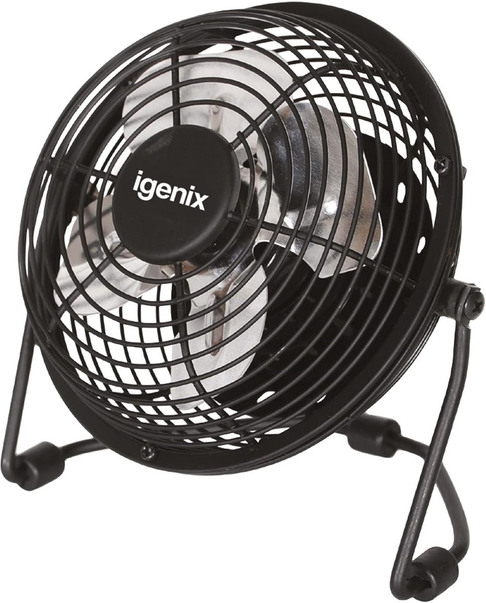 Compacte USB Bureauventilator 10 cm Zwart - Stille Metalen Mini Ventilator