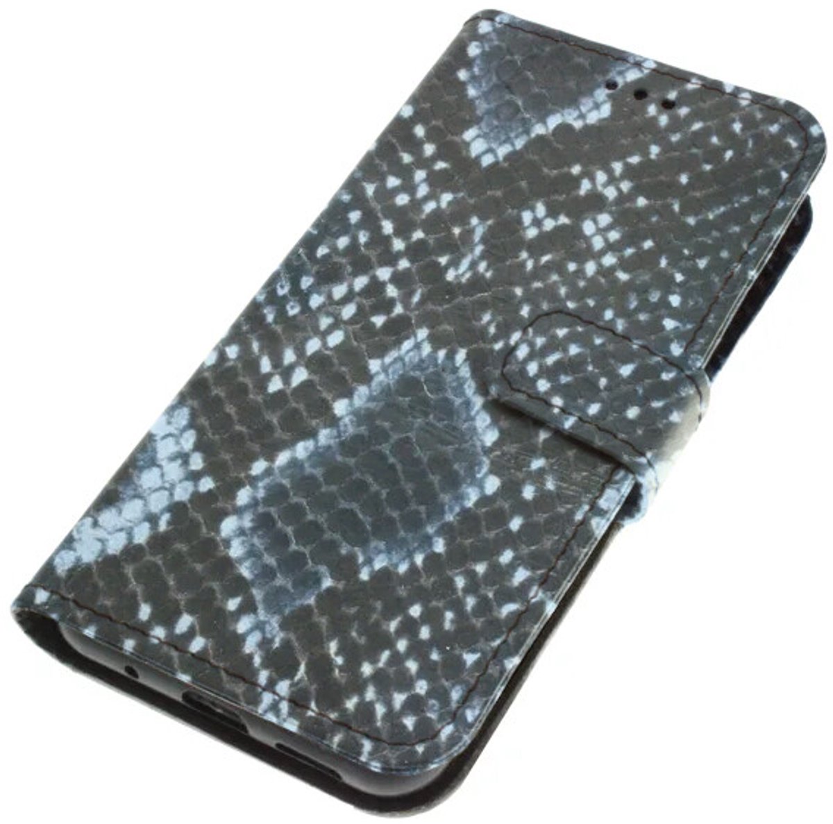 Echt leer hoesje geschikt voor Samsung Galaxy S26 Soepel geitenleer – slangen reliëf Blauw/Zwart