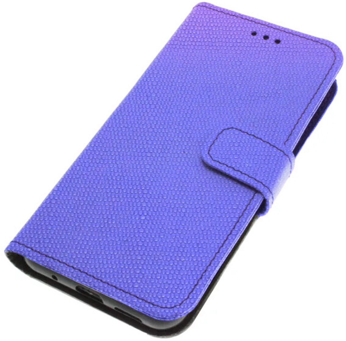 Echt leer hoesje geschikt voor Samsung Galaxy S23 Plus Paarsblauw kalfsleer met reptiel embossing