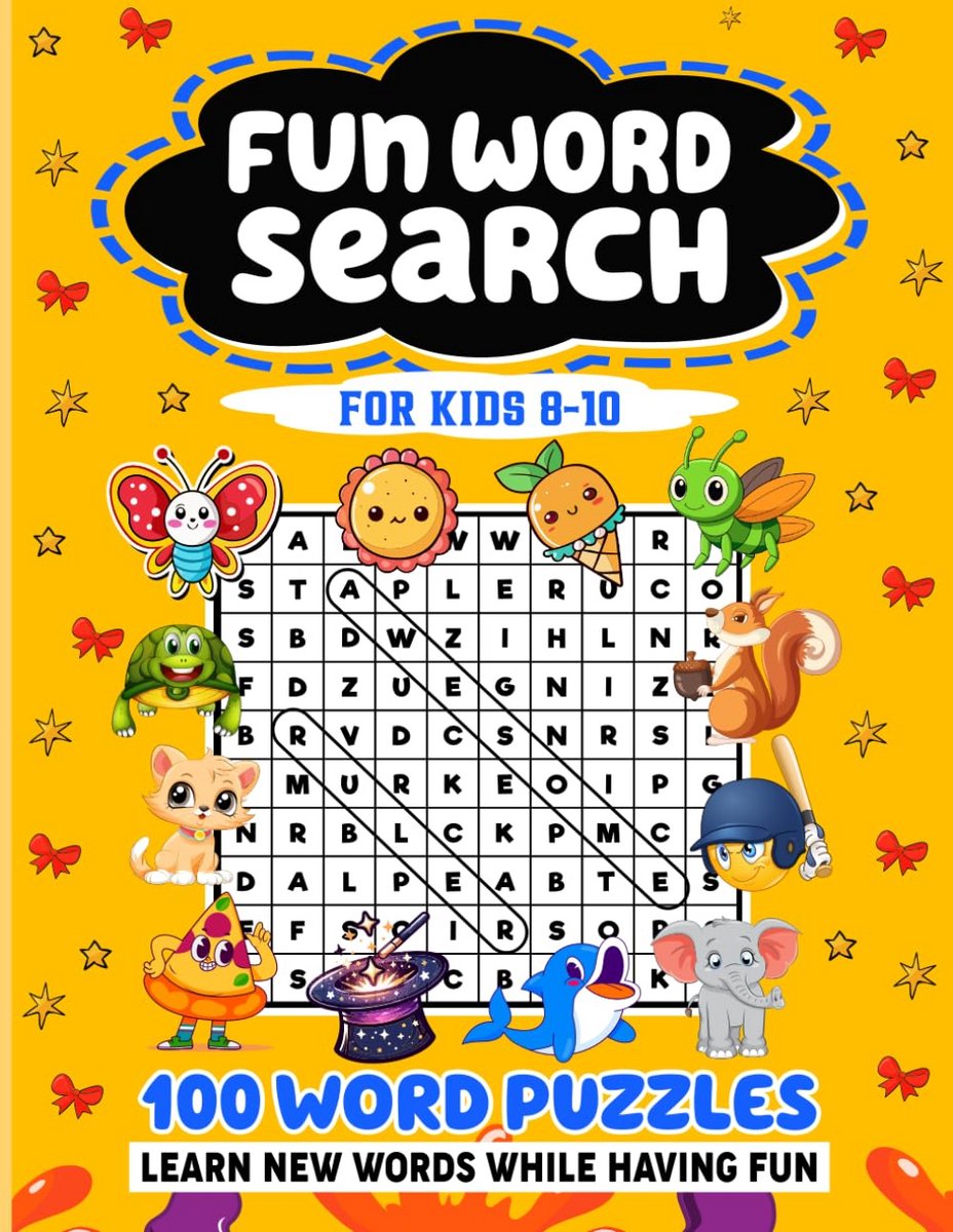 Zoek en Vind Woordpuzzelboek voor Kinderen 8-10 Jaar met 100 Uitdagende Puzzels en Kleurplaten