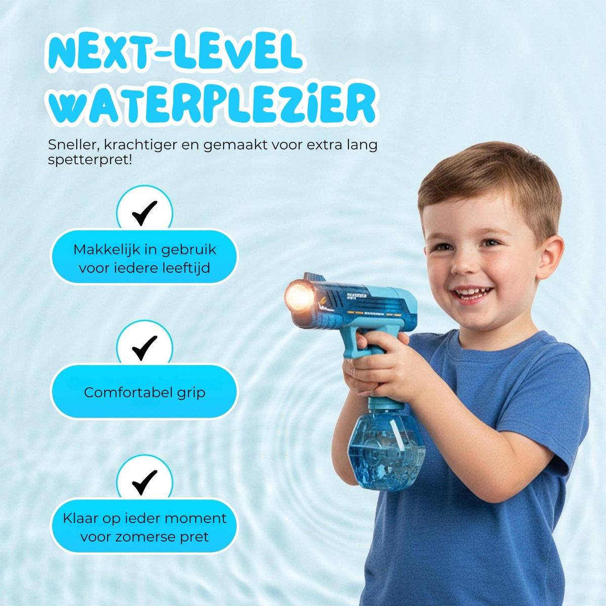 Pumpify Elektrisch Waterpistool – Buitenspeelgoed – Super Soaker – Waterspeelgoed – Met Flits Bij Ieder Schot - Automatisch Waterpistool – Watergeweer – Speelgoed – 4 Jaar – 5 Jaar – 6 jaar – 7 jaar – 8 jaar – Glock – Waterblaster – Blauw Mini — afbeelding 4