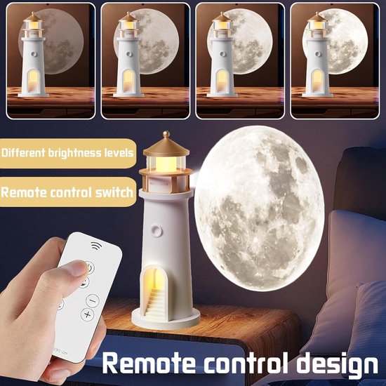 Projectielamp Vuurtoren met Maanlichteffect voor Kinderkamer en Slaapkamer - Sfeervolle Decoratie van Merkloos — afbeelding 3