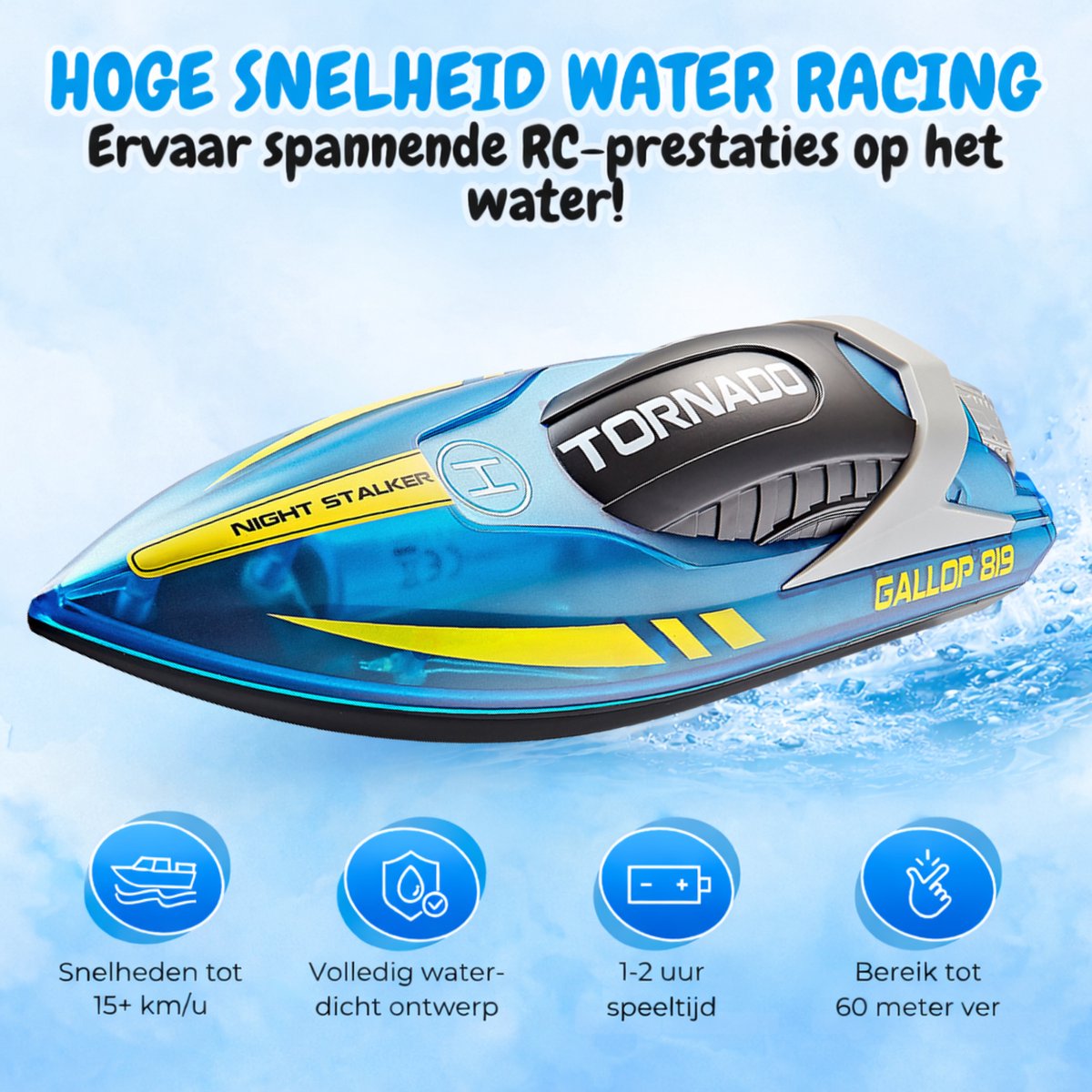 Pumpify Bestuurbare Boot – Waterspeelgoed – Met LED Verlichting – RC Boot – Snelheid Tot 15 km/h – 60m Bereik – Speelgoed Boot – Speedboot – Afstandsbestuurbare Boot - Speelgoed – 5 jaar – 6 jaar – 7 jaar – 8 jaar – 9 jaar – 10 jaar – Blauw — afbeelding 2