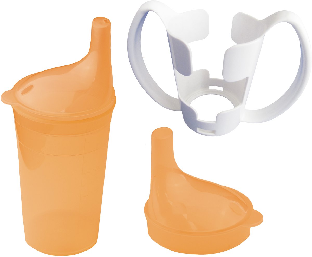 Sundo Drinkbekerset met houder voor thee en pap – lang mondstuk (oranje)
