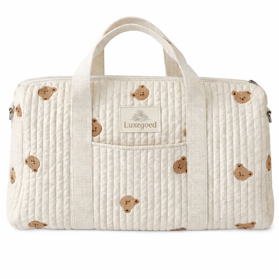 Luxegoed® Luiertas Schoudertas – Verzorgingstas voor Baby – XL Luiertas met Kinderwagenhaken & Schouderband – Beertje Design – Ruime Opbergvakken – Unisex Baby Tas