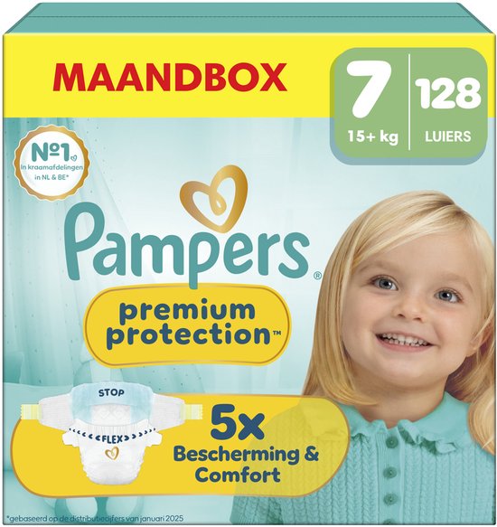 Pampers Premium Protection Maat 7 Maandbox - 128 Luiers - 15kg+