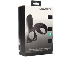 Vibrating Silicone Cock and Ball Ring with Shaft Loop - Black