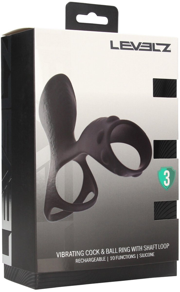 Vibrating Silicone Cock and Ball Ring with Shaft Loop - Black