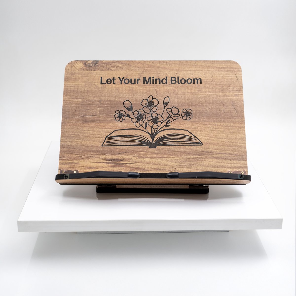 Zeo Wood® Boekenstandaard Hout – Let Your Mind Bloom – Boekenhouder – Kookboekstandaard – Tablet Standaard – Verstelbaar – 30x20 cm