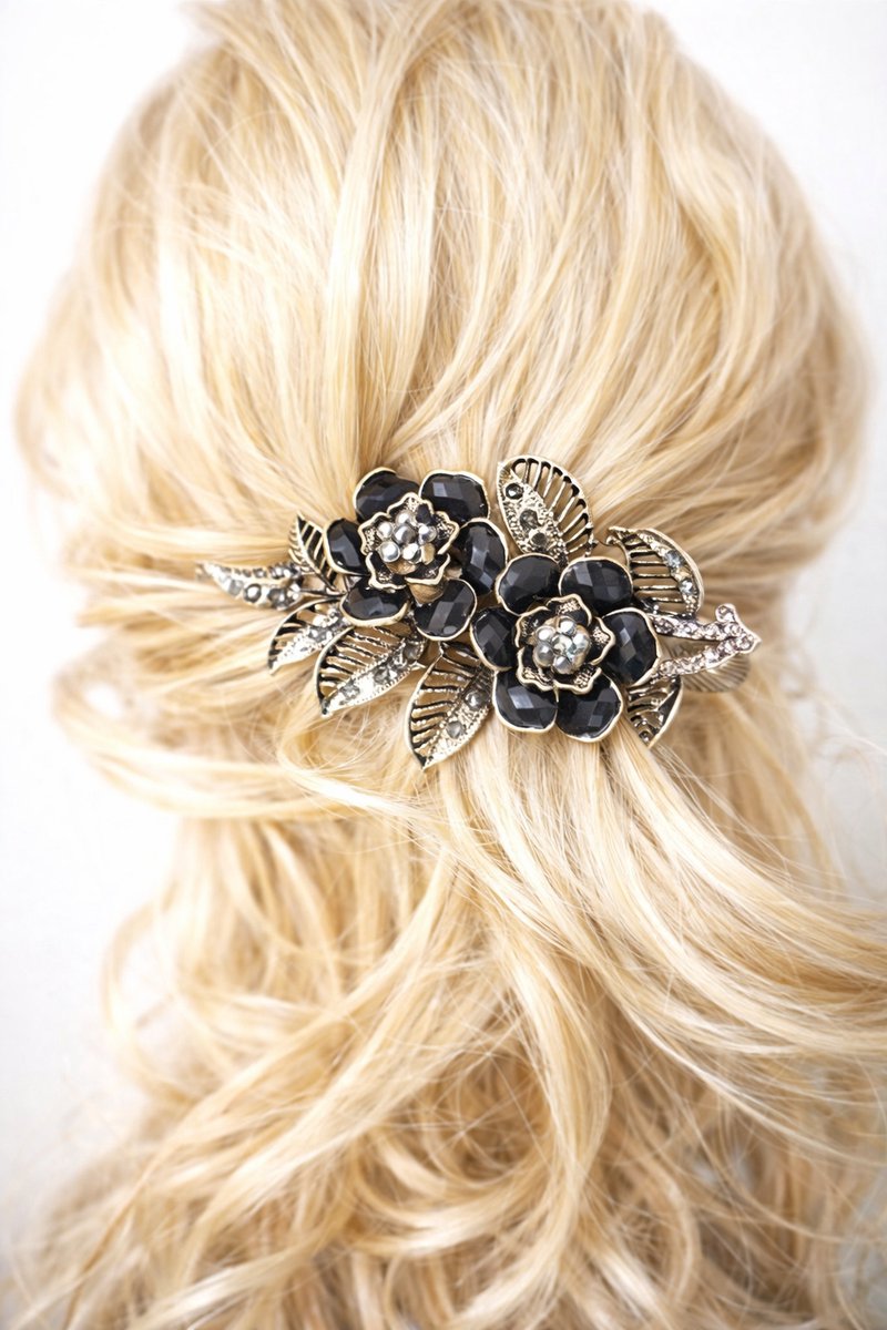 Haarklem dames - Haarspeld - Zwart - Haarclip - Haarspelden - Haarsieraad - Roos - Haarklemmen - Haar accessoires - Dames - 10cm - Cadeau Tip