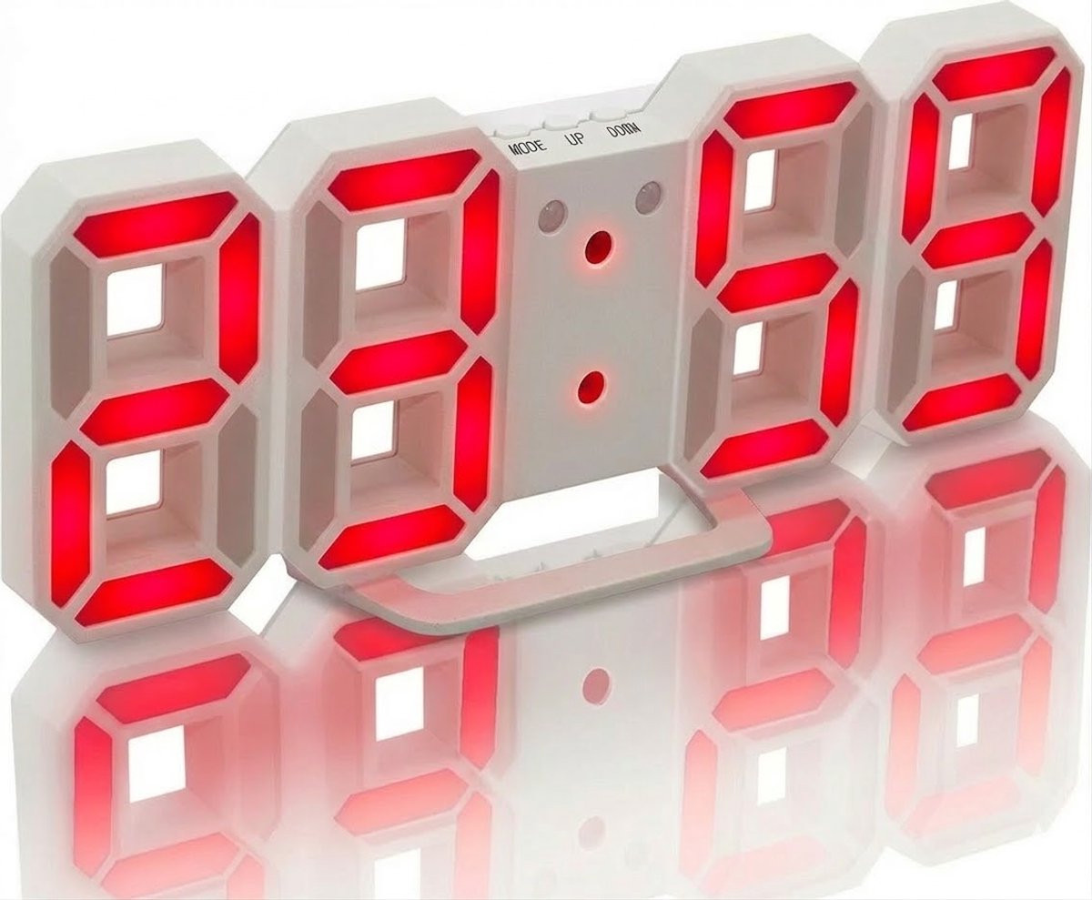 Digitale LED Klok Wekker met Rood Licht - op USB (incl.) - Tafelklok voor Slaapkamer - Game Kamer - 24 x 9,4 x 1,7 cm - W1005RD - met Temperatuur, Datum en AM en PM weergave