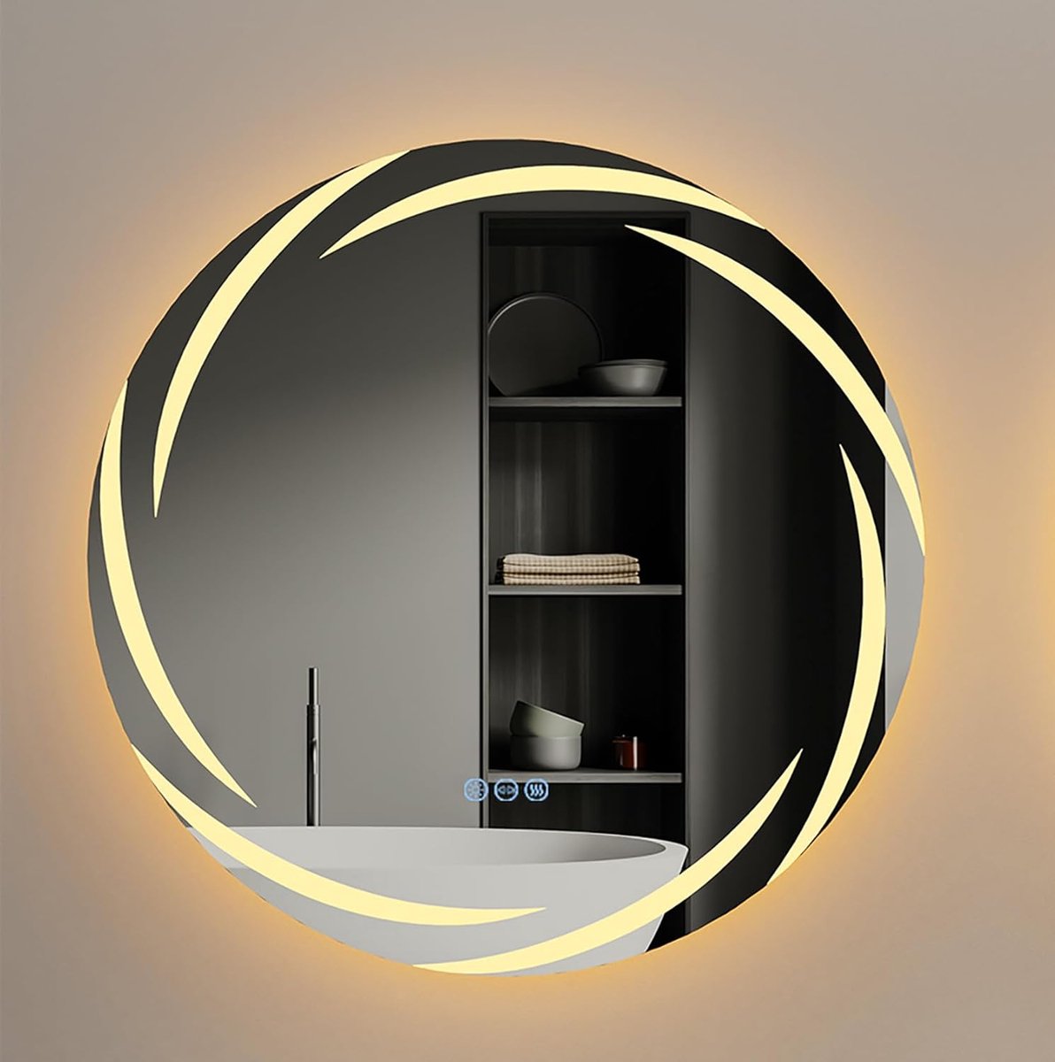 LUVODI Badkamerspiegel met verlichting - 60 cm ronde wandspiegel met ledverlichting - 3 dimbare verlichtingsmodi - Anti-condens - Wervelwindpatroon