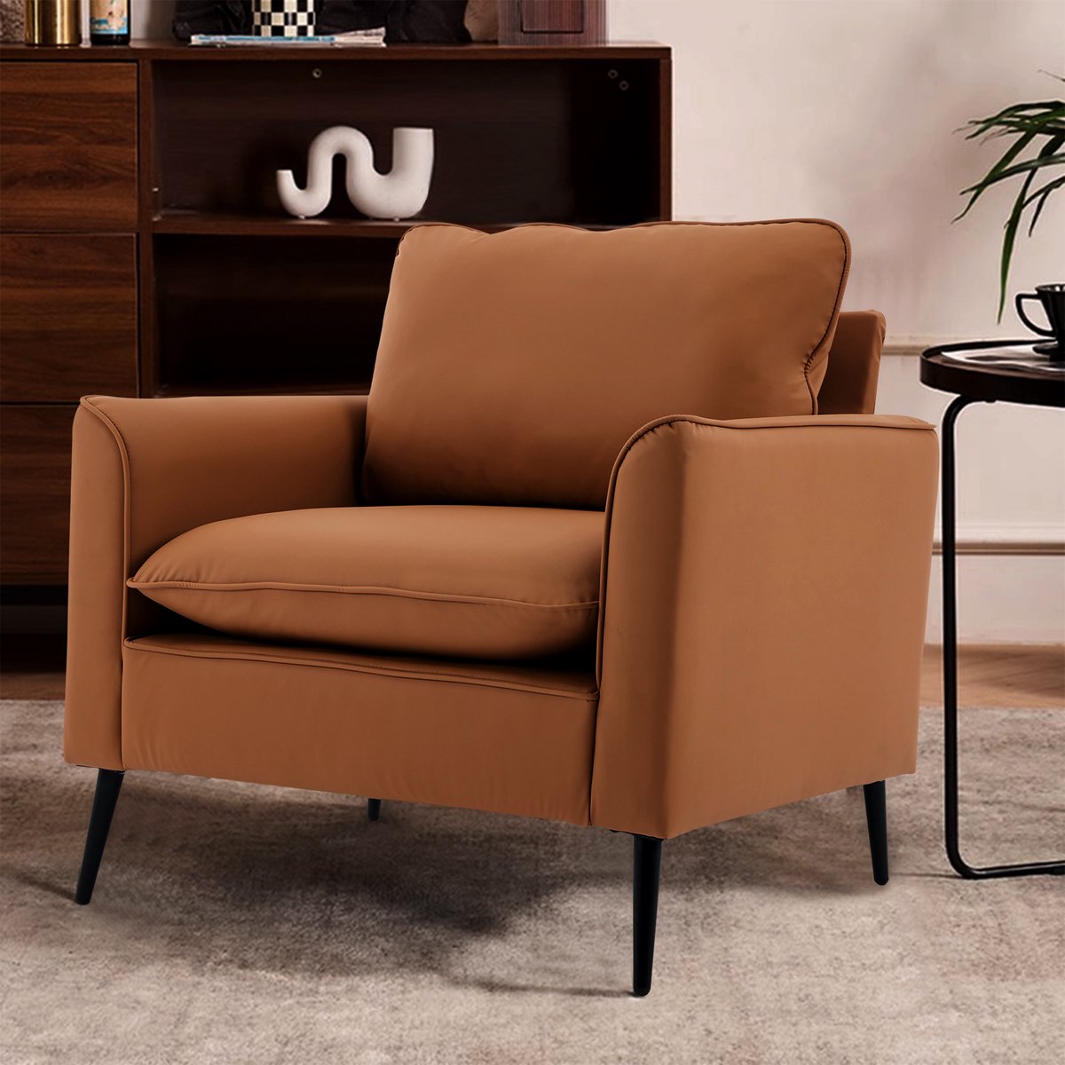 STILVORA Fauteuil - Eenzits Loungestoel - Comfortabele Zitplaats Voor Woonkamer, Balkon En