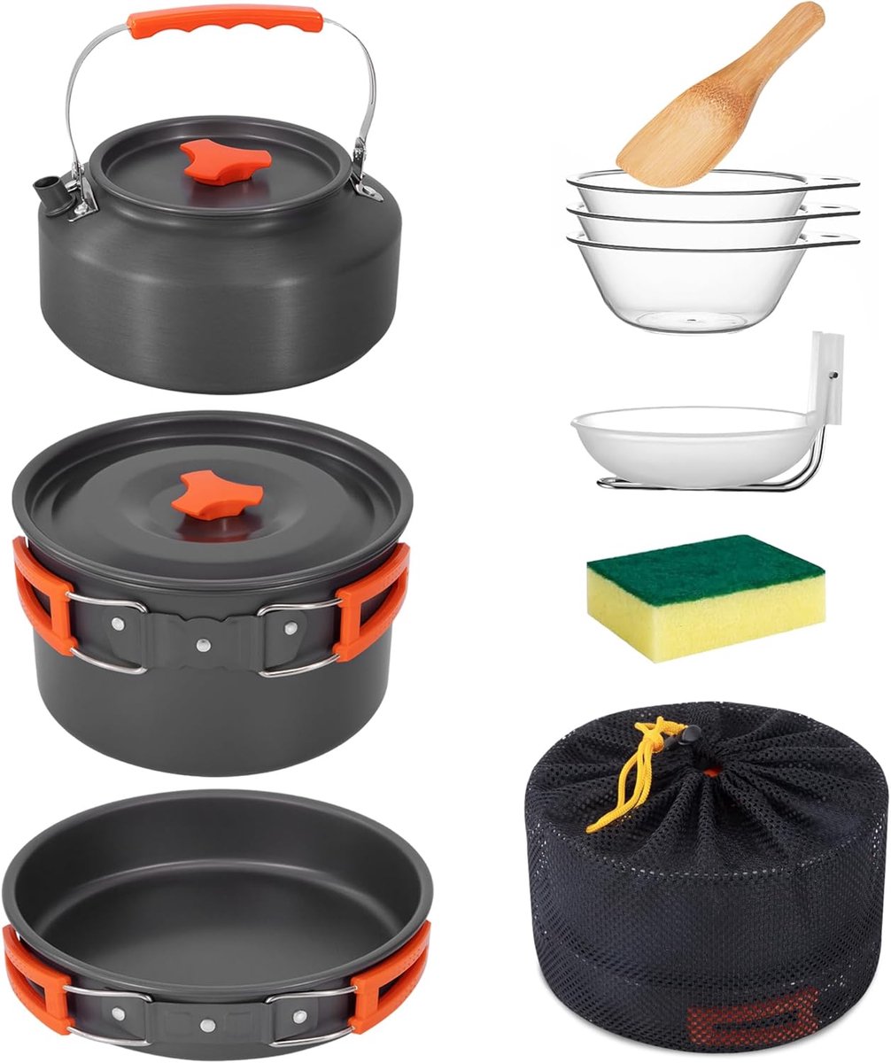 Kookset voor Kamperen en Buitenactiviteiten - Inclusief Pannenset en Servies