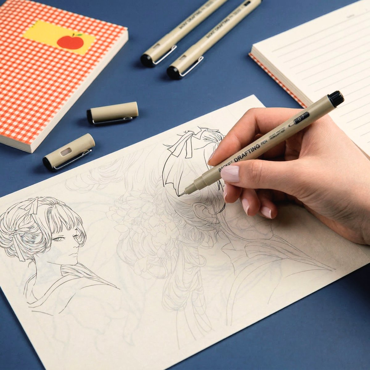 Ainy - Teken Fineliners Acht watervast - set van 8 zwart fineliner | fine liner kawaii manga / anime tekenen op schetsboek | bullet journal | handlettering | Pigment liner penselen | calligraphy pennen — afbeelding 8
