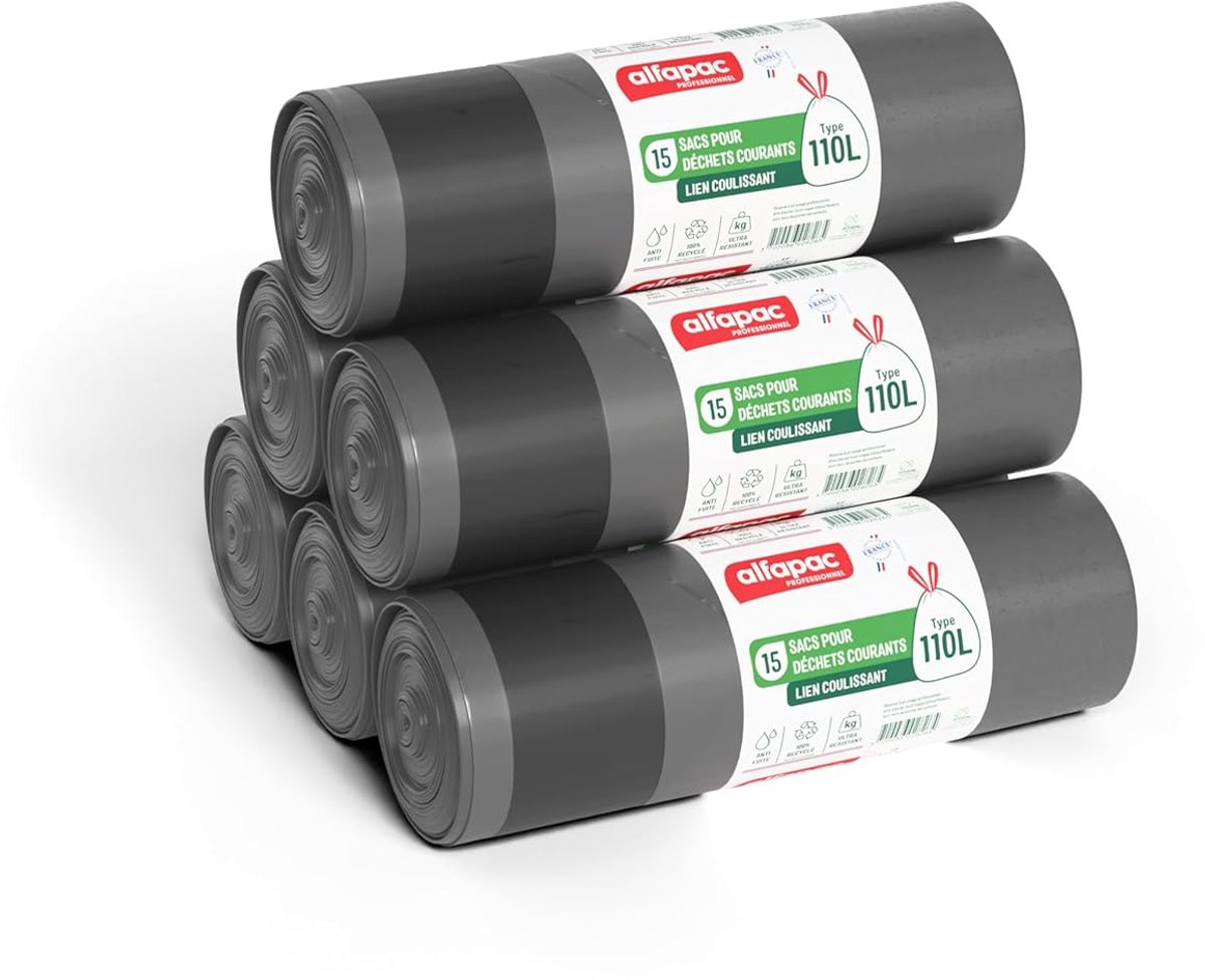 Extra Sterke Vuilniszakken 110 Liter met Trekband (180 Stuks)
