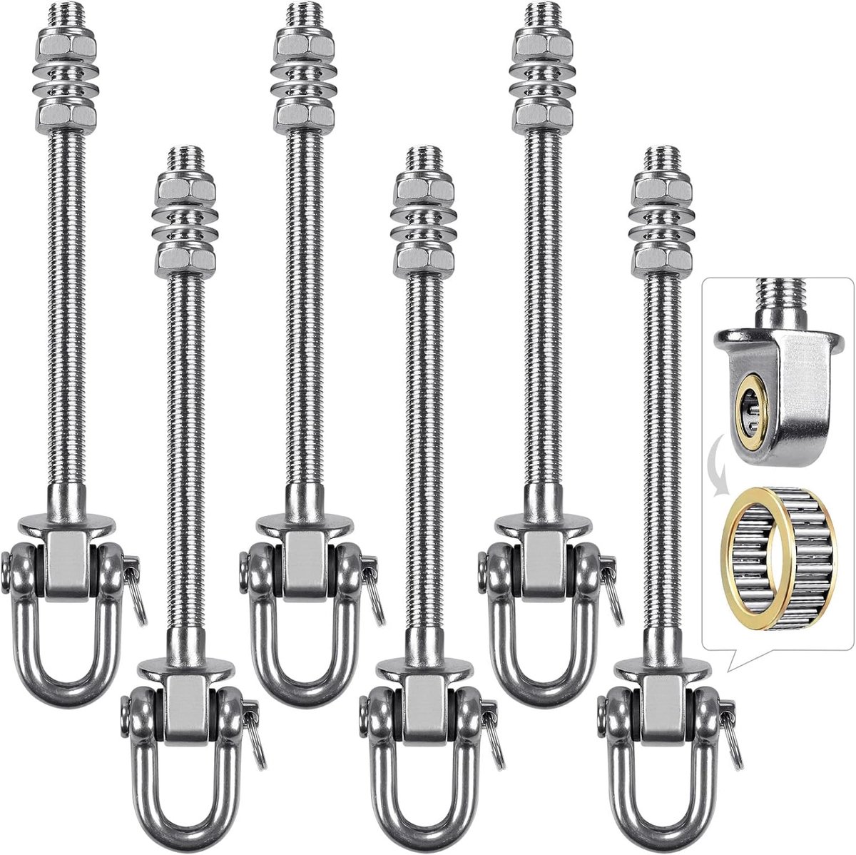 Zware RVS Schommelhaken met Lagers - Set van 6 - Voor Houten en Stalen Balken - Universele Ophangpunten