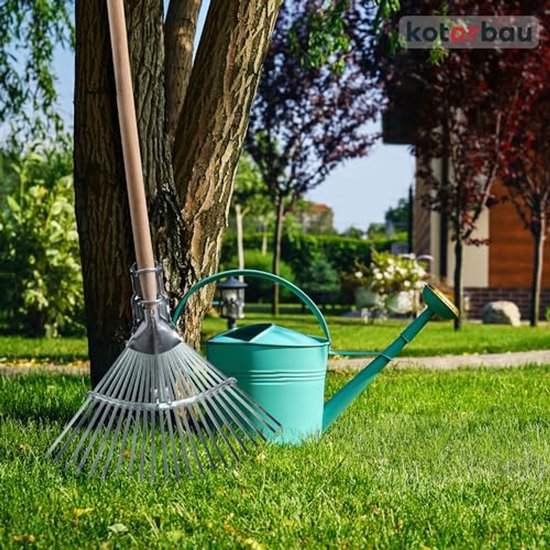 KOTARBAU® Bladhark, met Houten Steel, Staal, Zilver, Bladbezem, Verstelbare Bladhark, 28 cm-40,5 cm, Gazonhark, voor Bladeren Gras, Tuinwerk, Ergonomisch Robuust van Merkloos	 — afbeelding 2