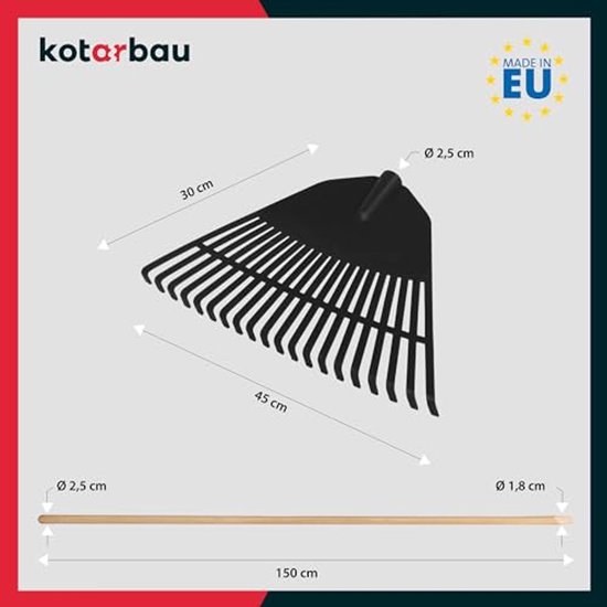 KOTARBAU® Bladhark, Tuinhark van Kunststof, 45 cm, Zwart, met Steel, Gazonhark, Waaierbezem, Lichtgewicht Hark, Stevige Hark van Merkloos	 — afbeelding 3