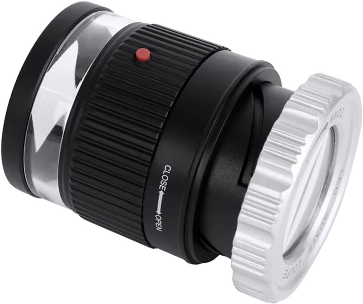 Zwarte LED-vergrootglas 10x, handvergrootglas voor sieraden, kruissteekvergrootglas met paars licht, focusseerbare doeklens, cilindrische schaalverdeling voor het meten van textiel en het identificeren van postzegels.
