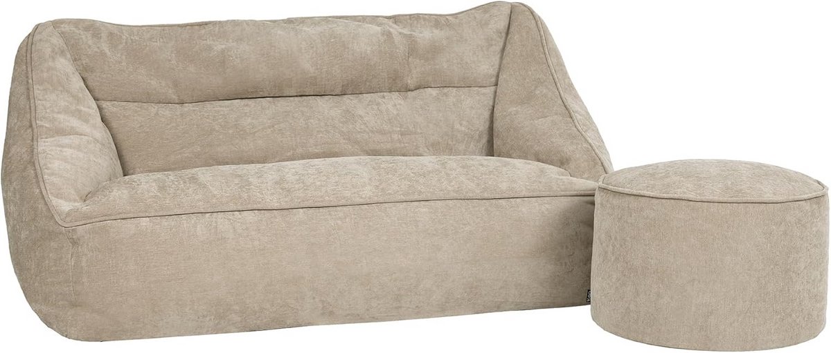 Comfortabele Zitzak Bank met Voetenbank, Beige Chenille Stof