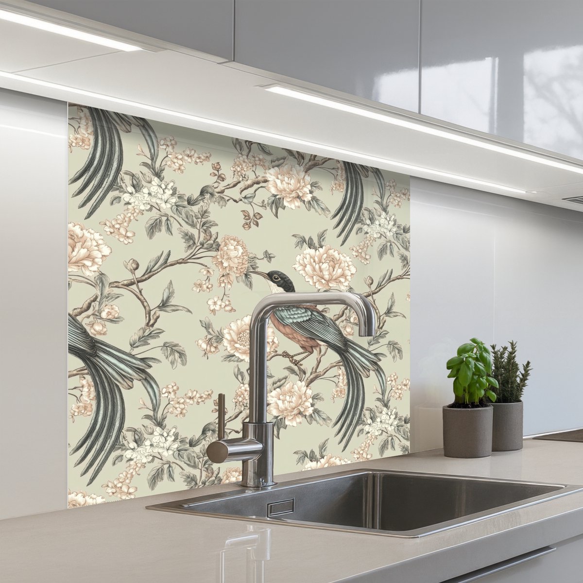 Keuken achterwand 80x80 cm - Spatscherm zelfklevend Bloem - Vogel - Kleurrijk - Muurbeschermer - Spatwand fornuis