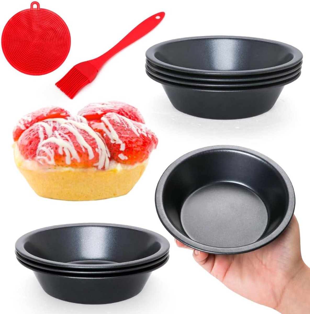 Set van 8 Ronde Mini Taartvormpjes met Antiaanbaklaag