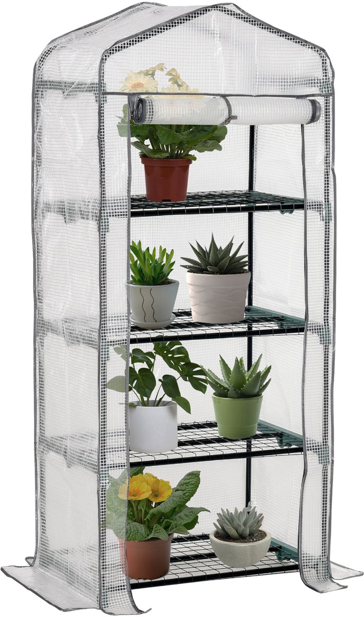 Killogood Aluminiumfolie kas - broeikas - minikas - plantenkamer - koude bak - 4-laags schap - 70 x 50 x 160 cm - wit.