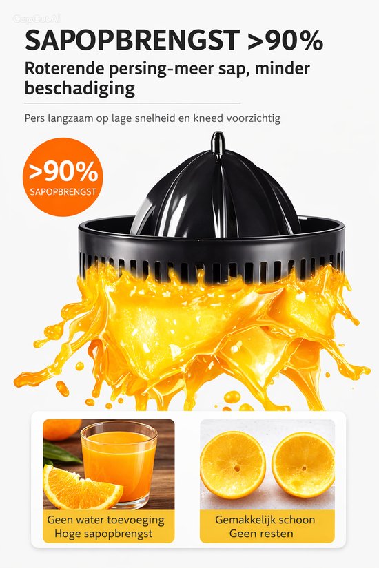 BYKYA Elektrische Citruspers - Sinaasappelpers - Automatische Fruitpers - 140W - RVS - Citruspers Elektrisch - Zilver — afbeelding 2