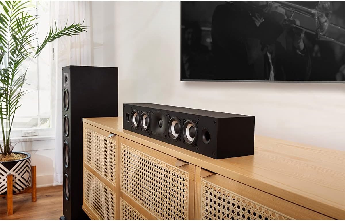 Slanke Center Speaker voor Hoge Geluidskwaliteit, Hi-Res Gecertificeerd en Compatibel met Dolby Atmos
