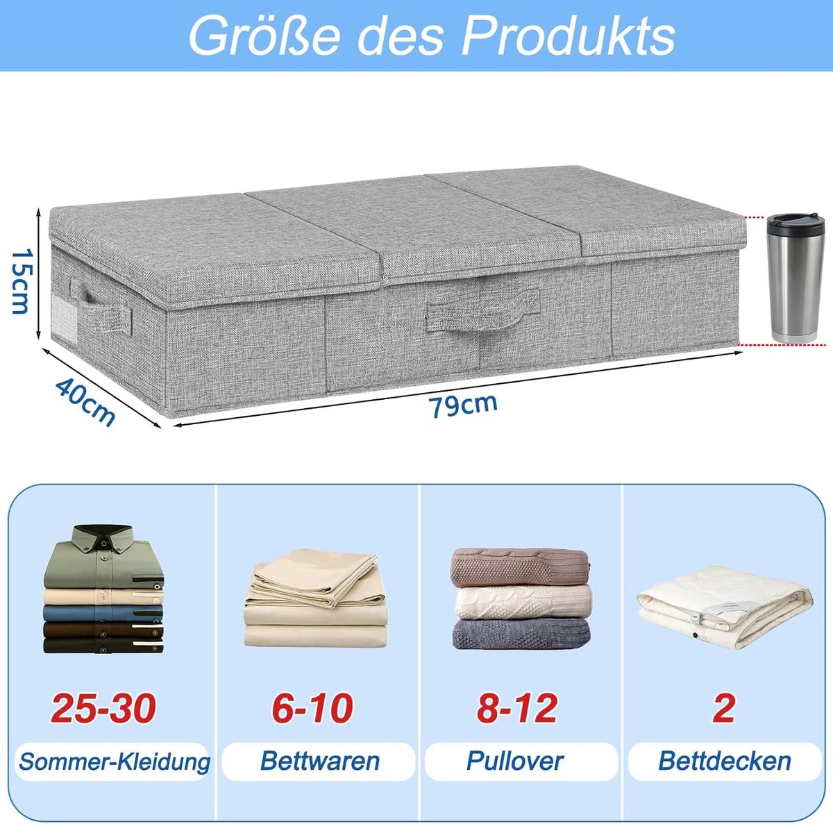 3x Opvouwbare Opbergdozen Onder het Bed - 15cm Hoog - Plat met Deksel en Handvat